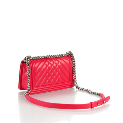 Chanel Lambskin Chevron Quilted Medium Boy Flap Dark Pink 3 of 7