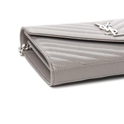 Saint Laurent Grain De Poudre Matelasse Chevron Monogram Chain Wallet Fog 6 of 9