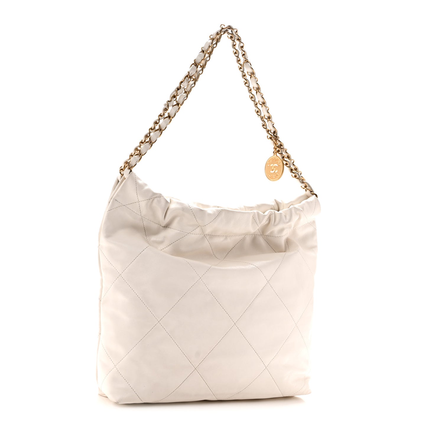 Shiny Calfskin Quilted Small Chanel 22 White