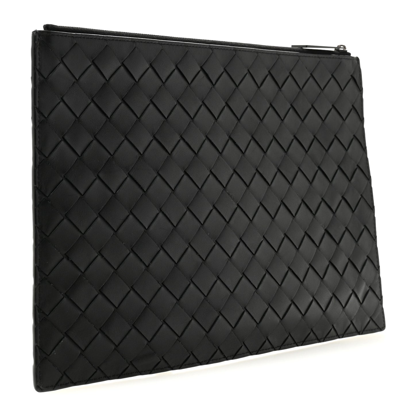 Nappa Intrecciato Flat Zip Pouch Black