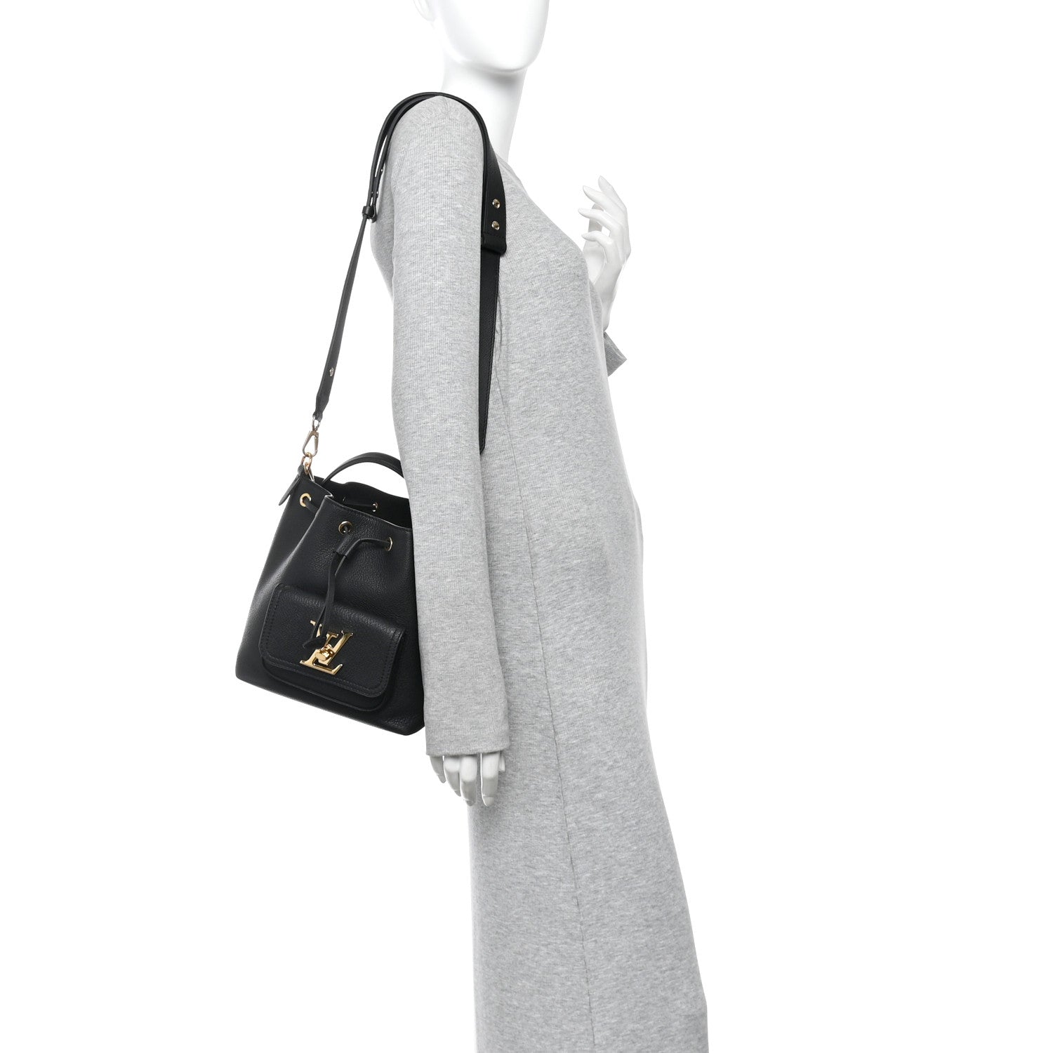 Louis Vuitton Calfskin Lockme Bucket MM Black 2 of 9