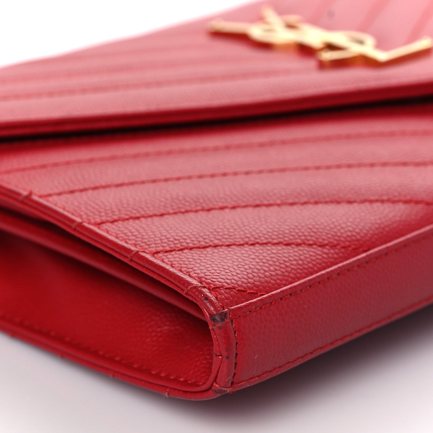 Grain De Poudre Matelasse Chevron Monogram Chain Wallet Rouge Eros