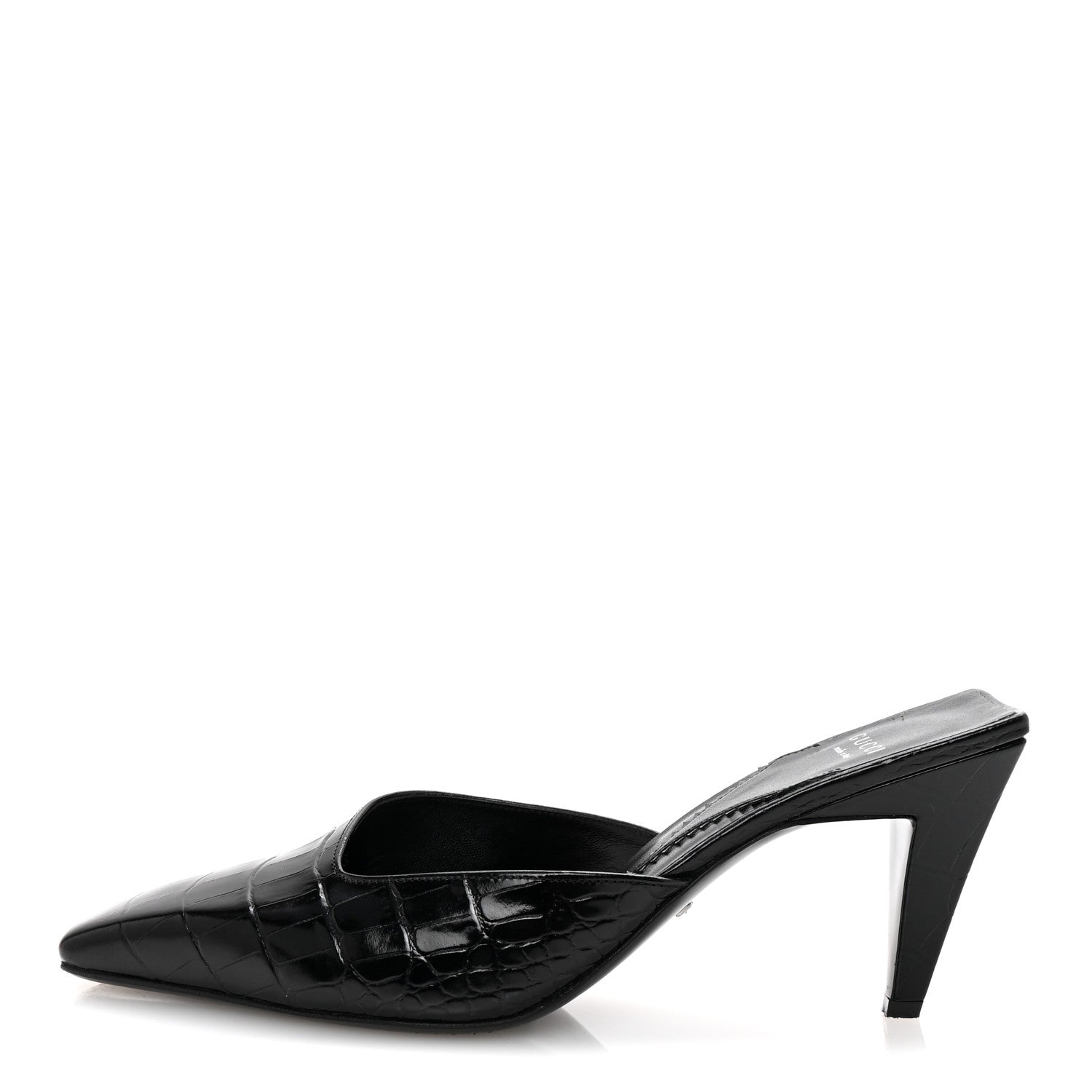 Gucci Calfskin Crocodile Embossed Mallory Mules 39 Black 1 of 10