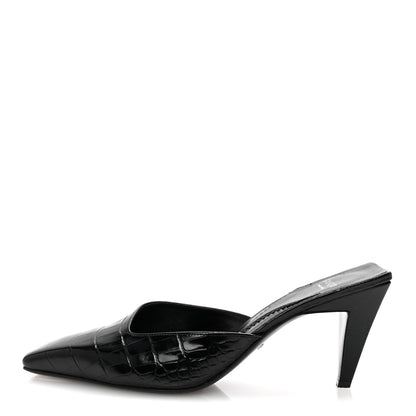 Gucci Calfskin Crocodile Embossed Mallory Mules 39 Black 1 of 10
