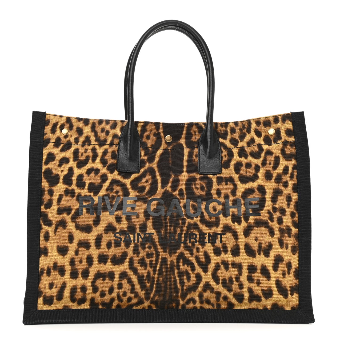 Canvas Calfskin Leopard Print Rive Gauche Noe Tote Natural Black