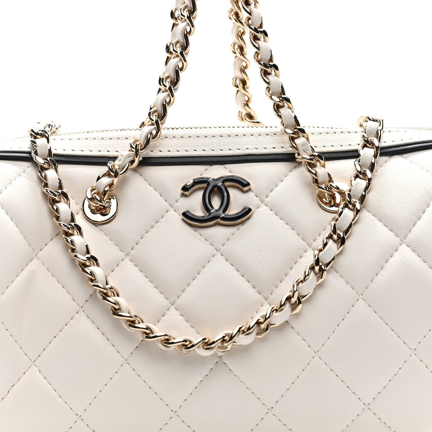 Lambskin Quilted Resin CC Mini Bowling Clutch With Chain White Black