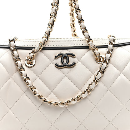 Chanel Lambskin Quilted Resin CC Mini Bowling Clutch With Chain White Black 8 of 10