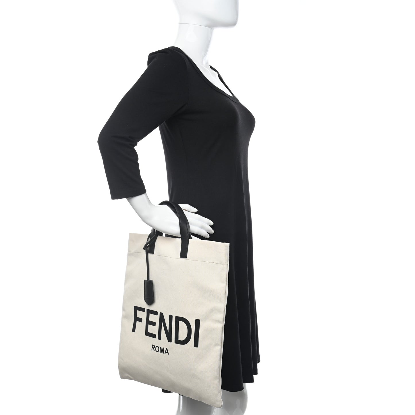 Canvas Vitello Grace Logo Flat Shopping Tote Grezzo Black