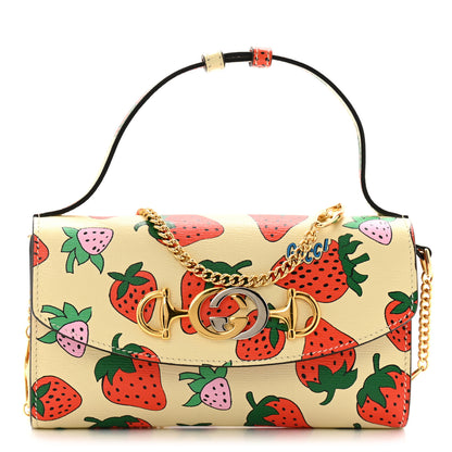 Gucci Calfskin Strawberry Print Mini Zumi Shoulder Bag Ivory Red 1 of 10