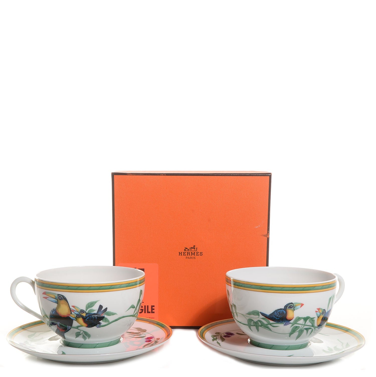 Hermes Porcelain Toucans Breakfast Cup and Saucer Set of 2 7 of 7