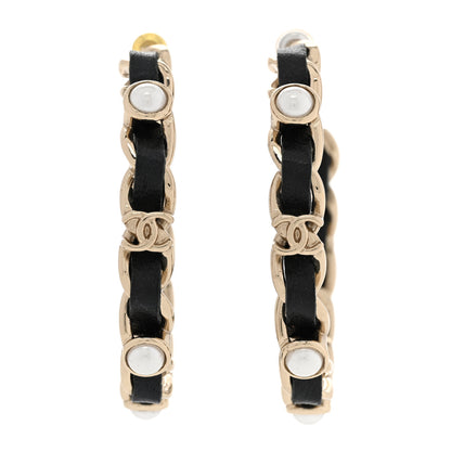 Chanel Lambskin Pearl More Is More CC Chain Hoop Earrings Gold Black 1 of 5