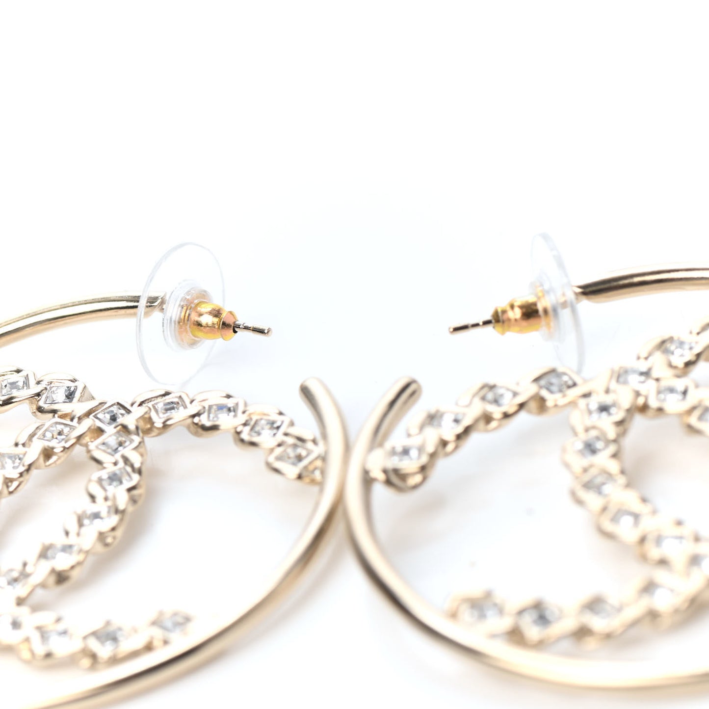 Crystal Chain Chanel Strass CC Drop Earrings Gold