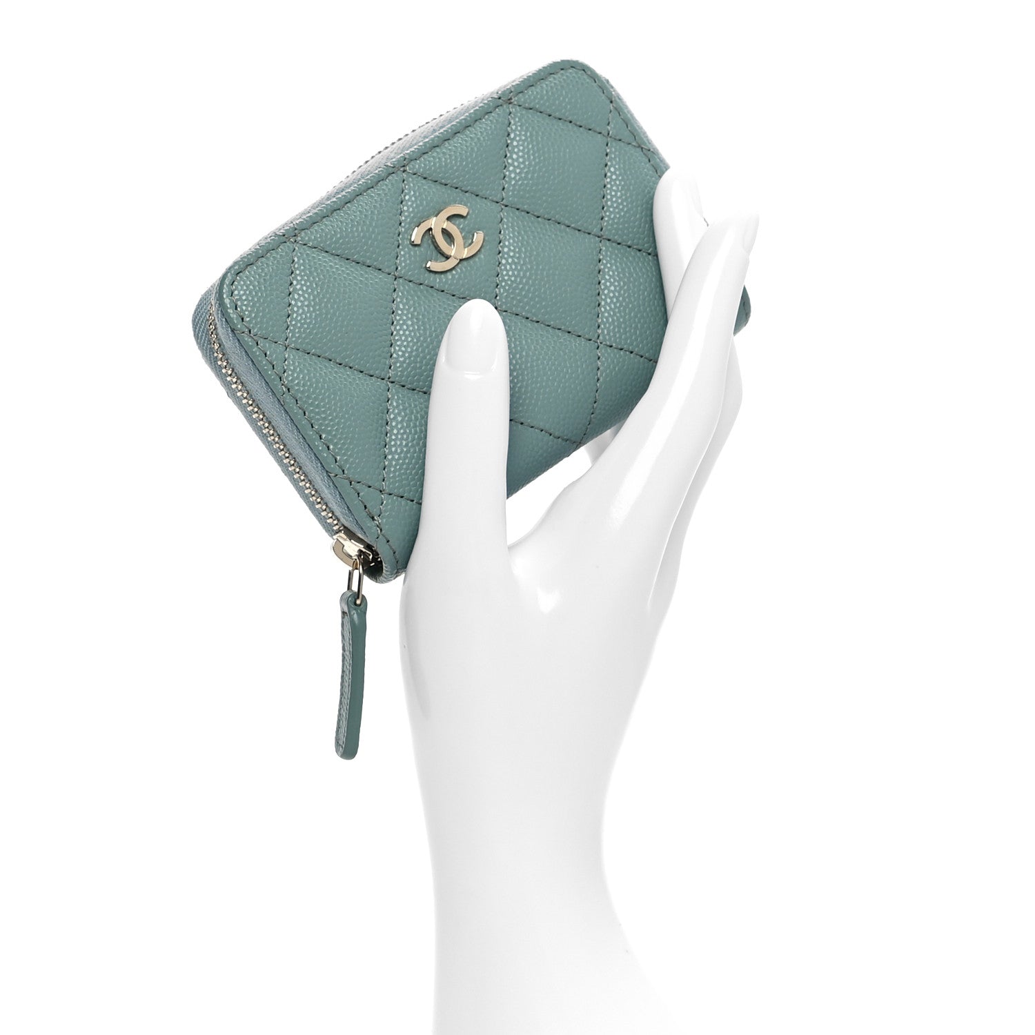 Chanel Caviar Quilted Zip Around Coin Purse Wallet Dark Green 2 of 8