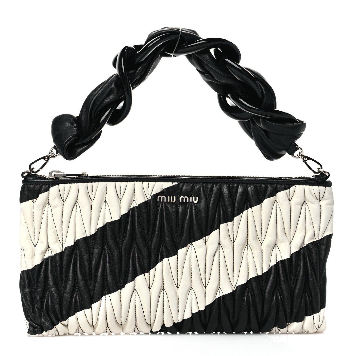 Nappa Matelasse Striped Shoulder Bag Black White