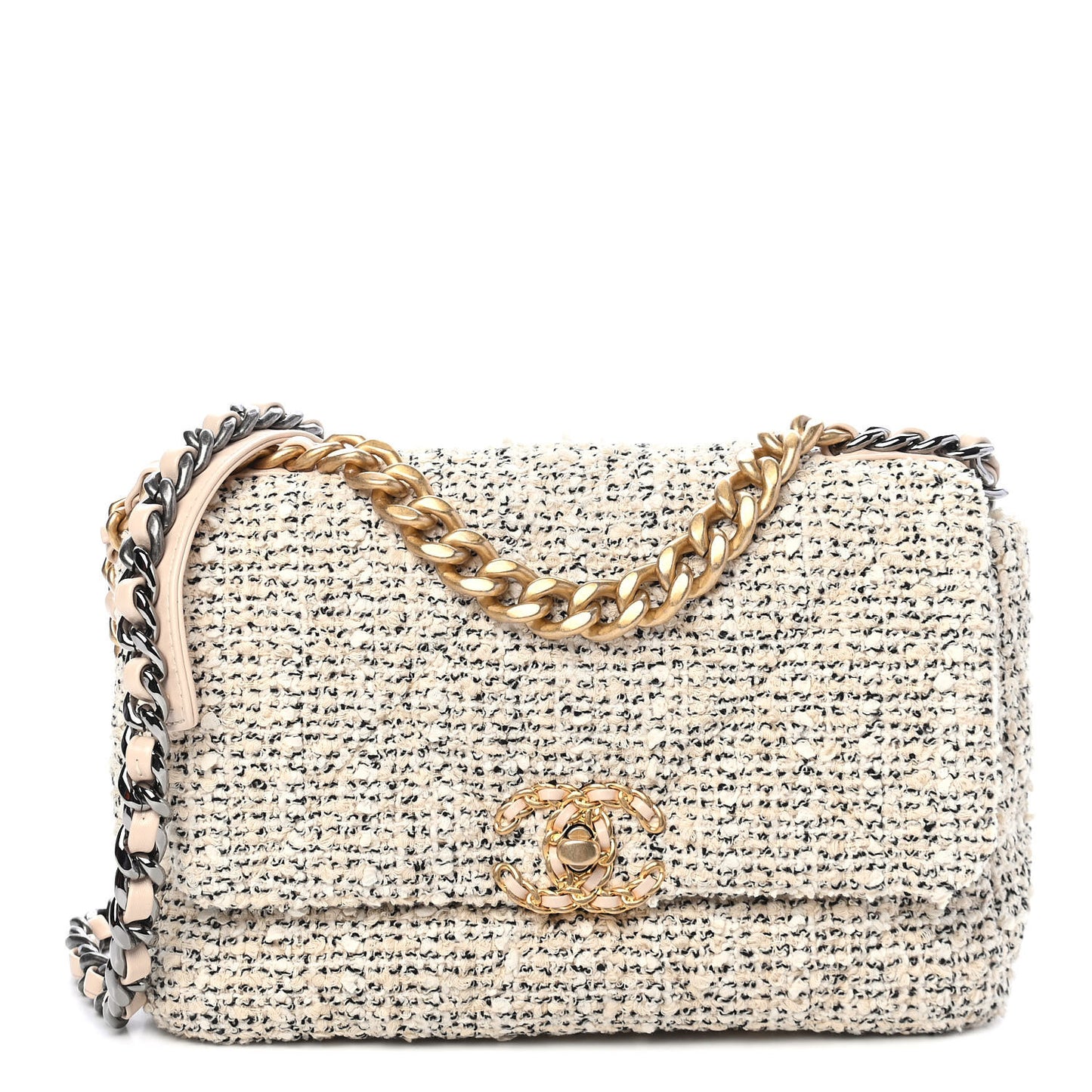 Tweed Quilted Medium Chanel 19 Flap Ecru Black