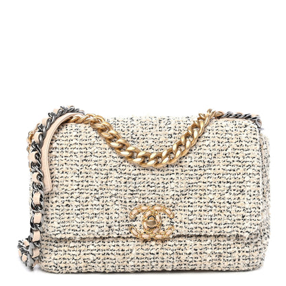 Chanel Tweed Quilted Medium Chanel 19 Flap Ecru Black 1 of 9