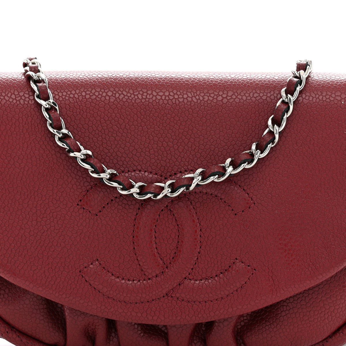Chanel Caviar Half Moon Wallet On Chain WOC Dark Red 8 of 11