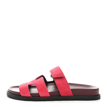 Hermes Suede Goatskin Womens Chypre Sandals 38.5 Rouge Marsala 1 of 8