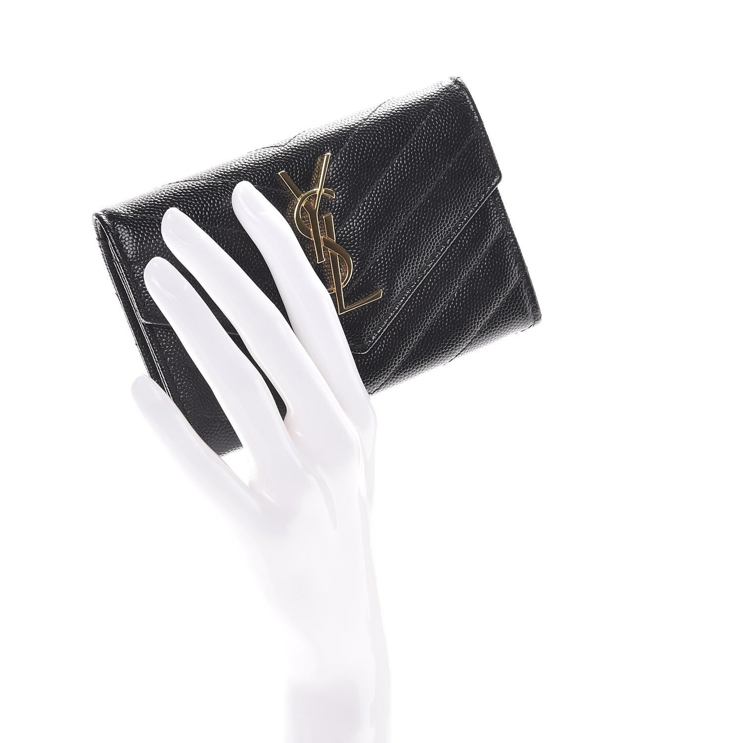 Grain De Poudre Matelasse Chevron Small Monogram Envelope Wallet Black