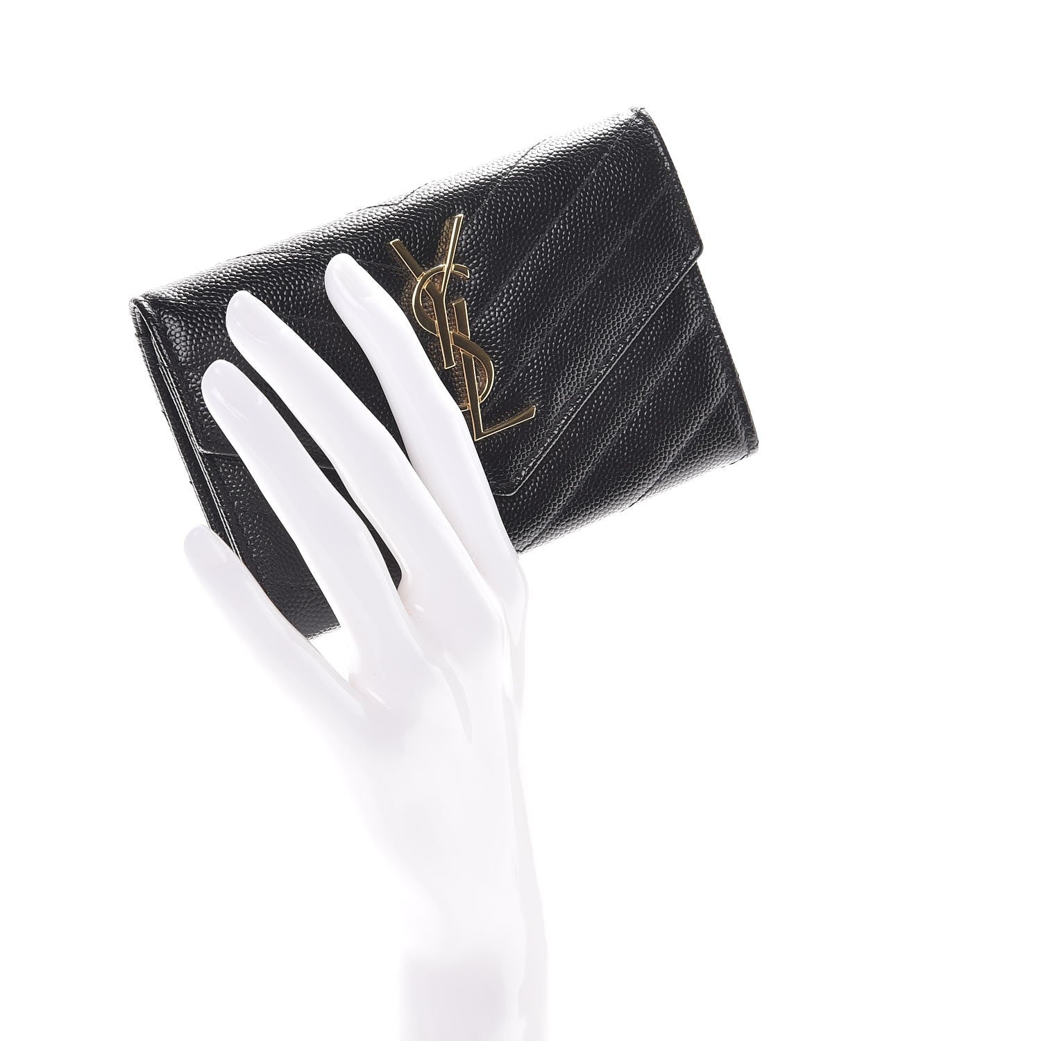 Saint Laurent Grain De Poudre Matelasse Chevron Small Monogram Envelope Wallet Black 2 of 7