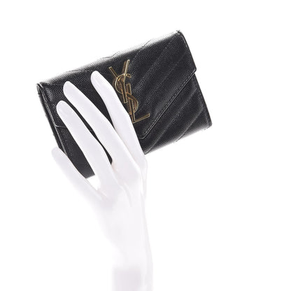 Saint Laurent Grain De Poudre Matelasse Chevron Small Monogram Envelope Wallet Black 2 of 7