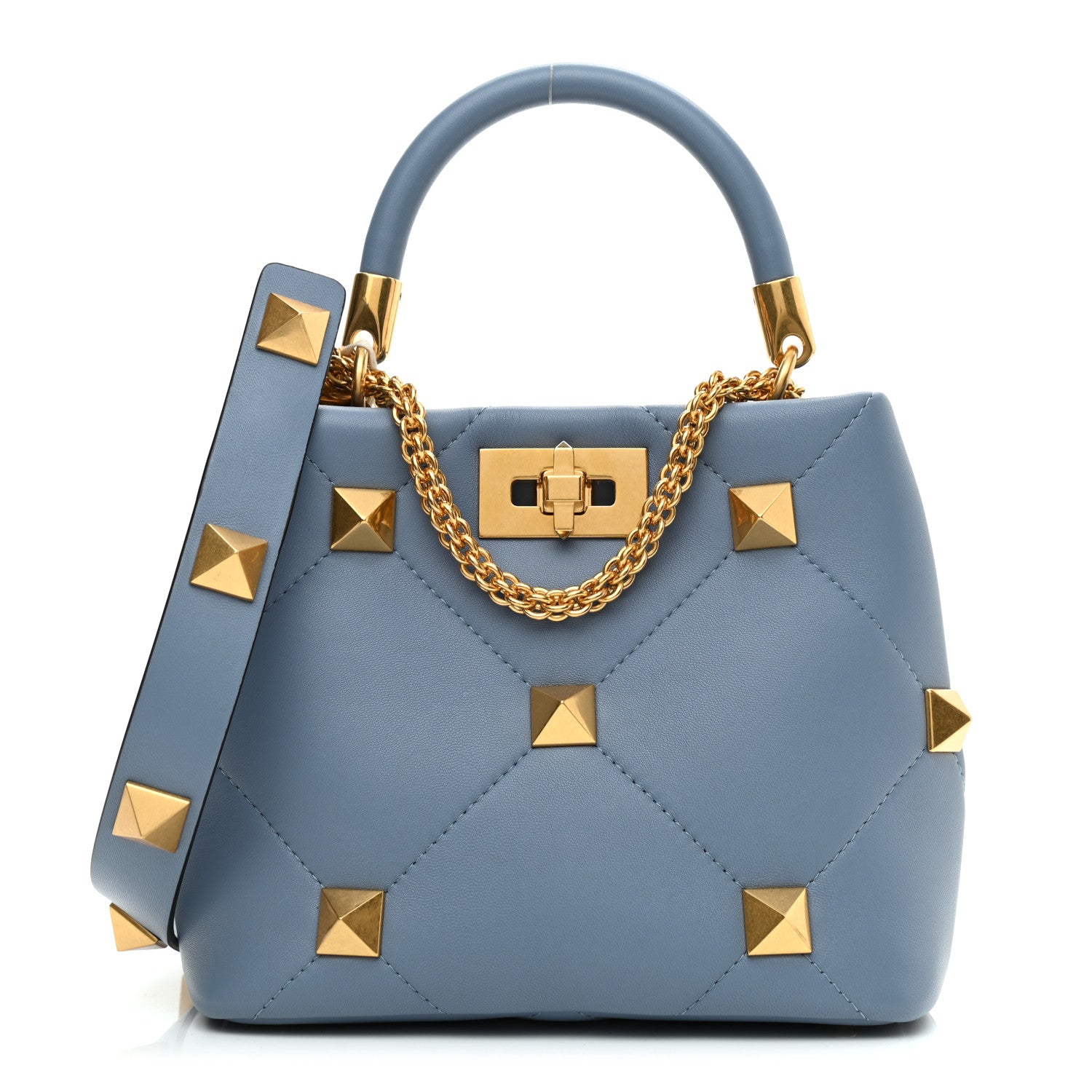 Valentino Garavani Nappa Small Roman Stud The Handle Bag Niagara 1 of 8