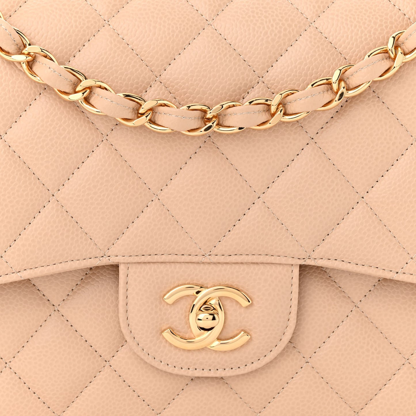 Caviar Quilted Jumbo Double Flap Beige Clair