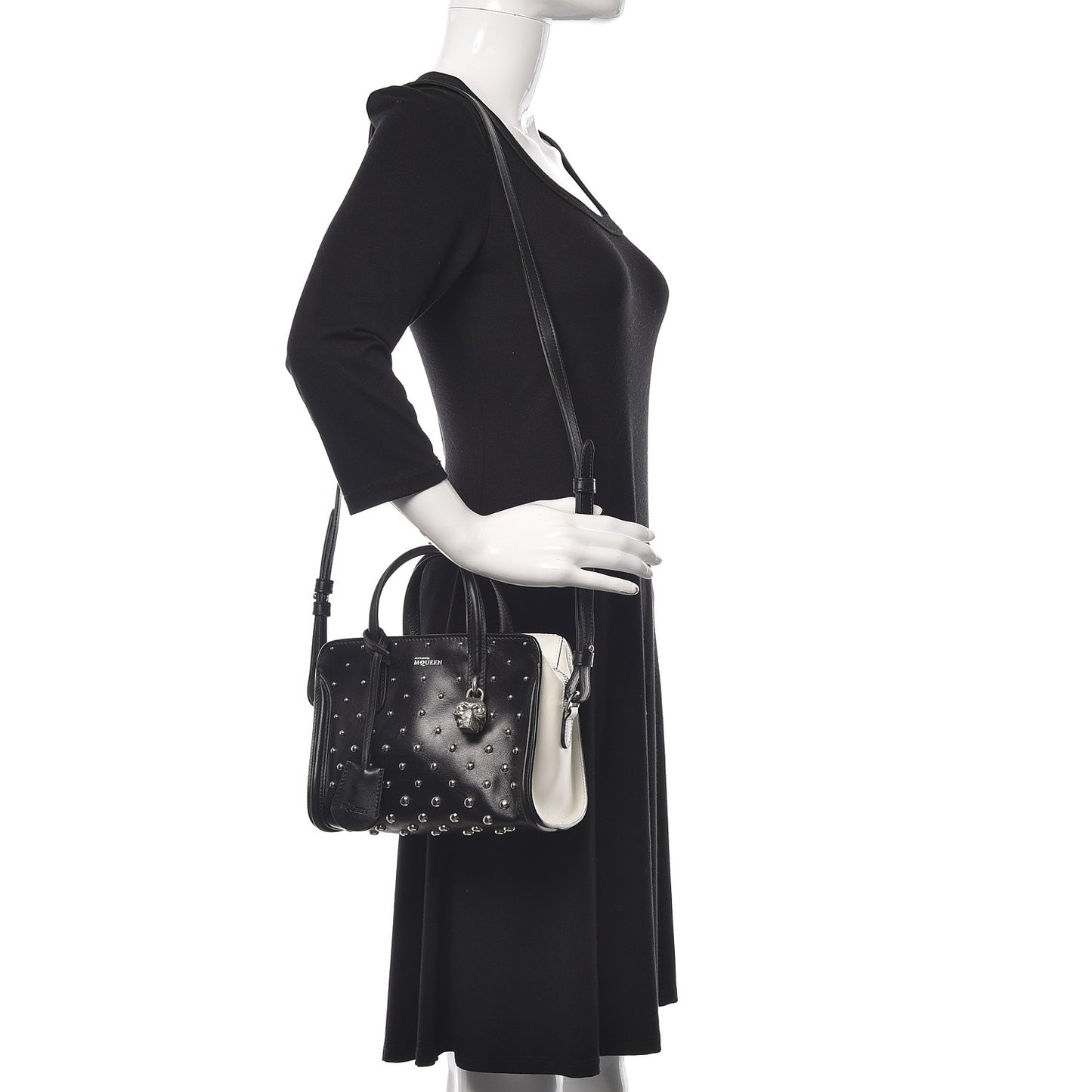Calfskin Studded Mini Padlock Tote Black White