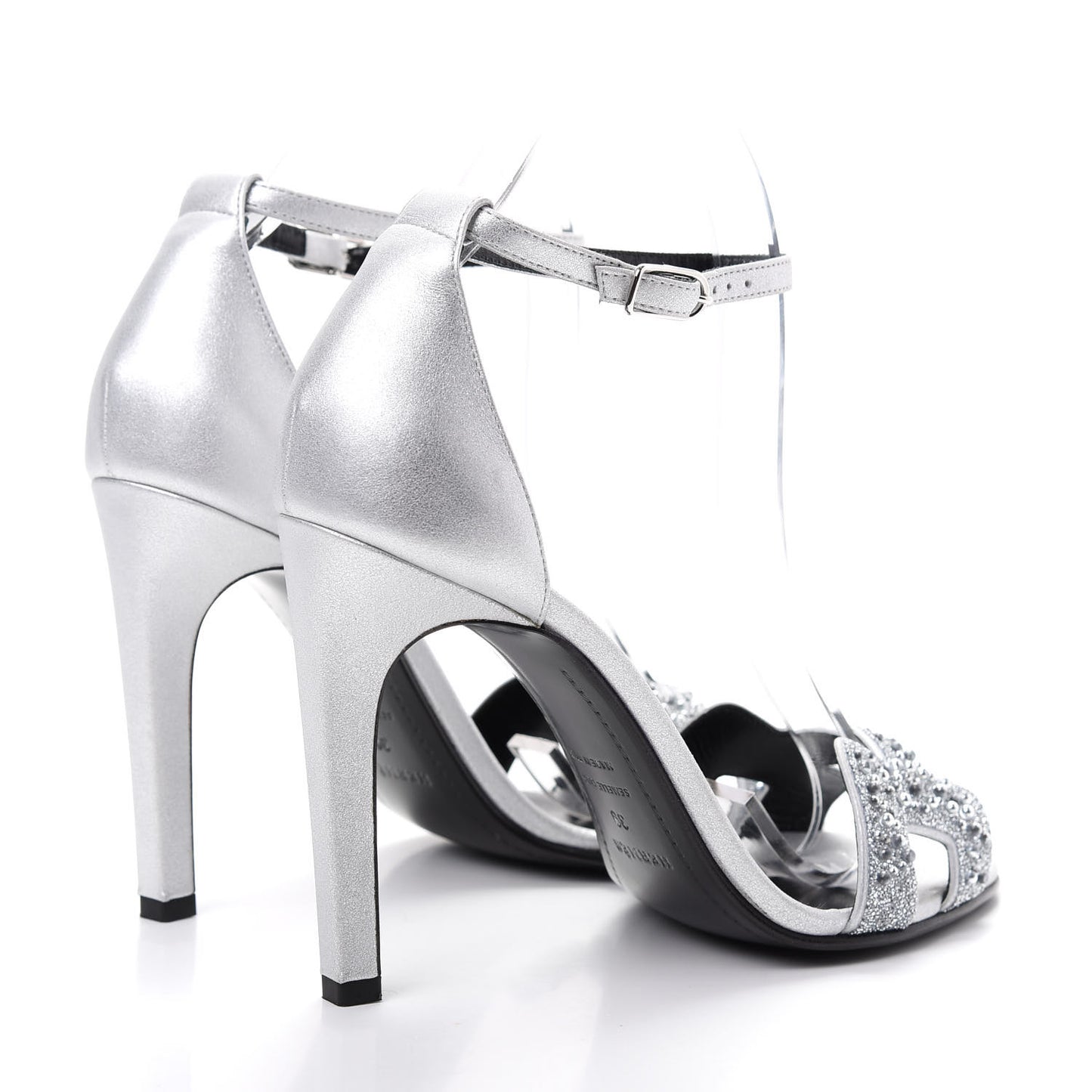Suede Goatskin Crystal Premiere 105 Sandals 39 Gris Argente