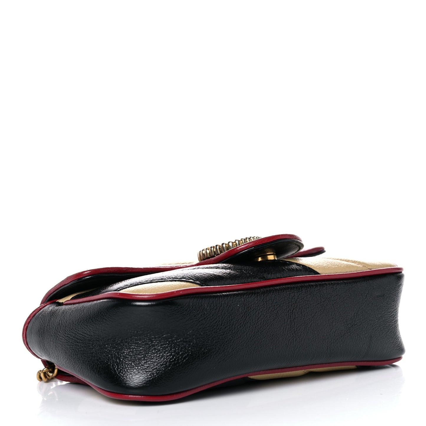 Vintage Effect Calfskin Matelasse Diagonal Striped Super Mini Torchon GG Marmont Shoulder Bag Black Beige