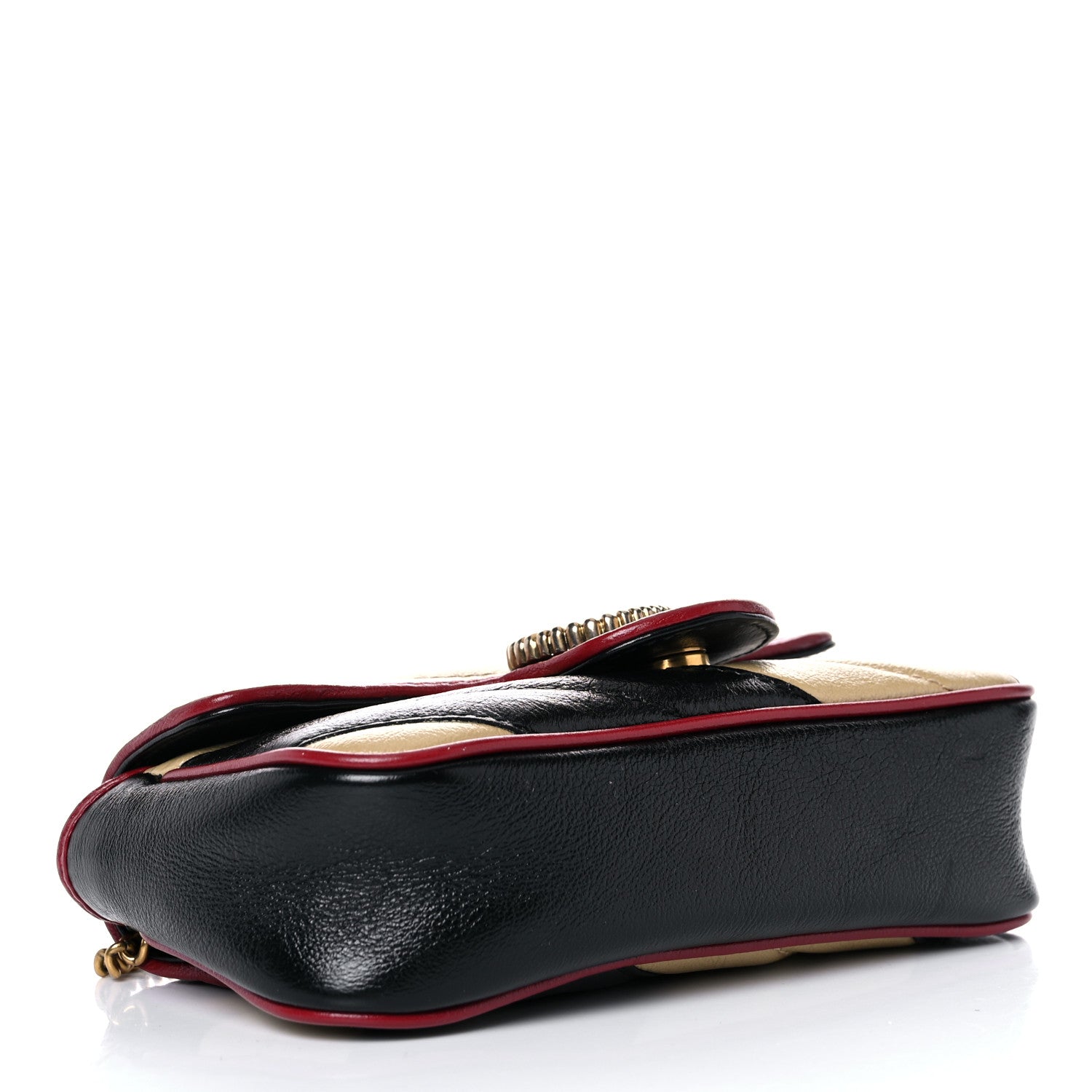 Gucci Vintage Effect Calfskin Matelasse Diagonal Striped Super Mini Torchon GG Marmont Shoulder Bag Black Beige 4 of 13