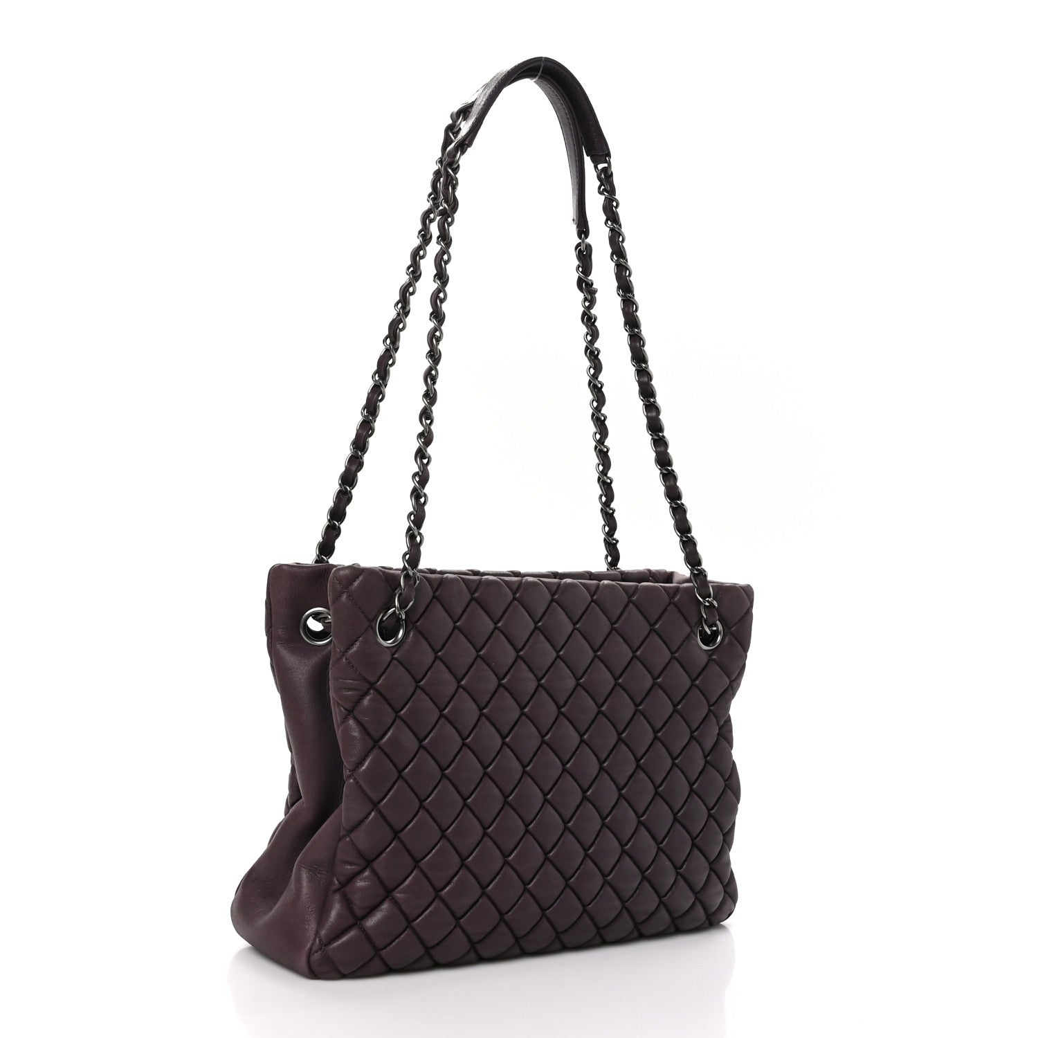 Chanel Iridescent Calfskin Small New Bubble Quilt Tote Plum 3 of 11