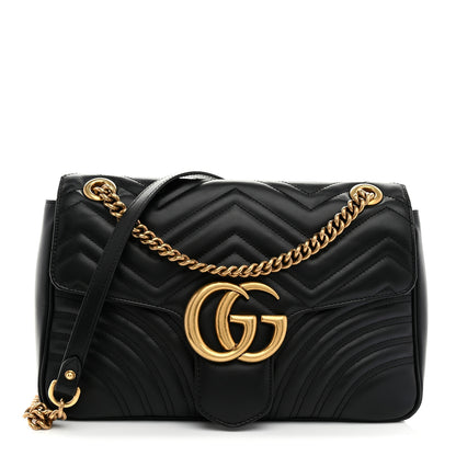 Gucci Calfskin Matelasse Medium GG Marmont Shoulder Bag Black 1 of 11