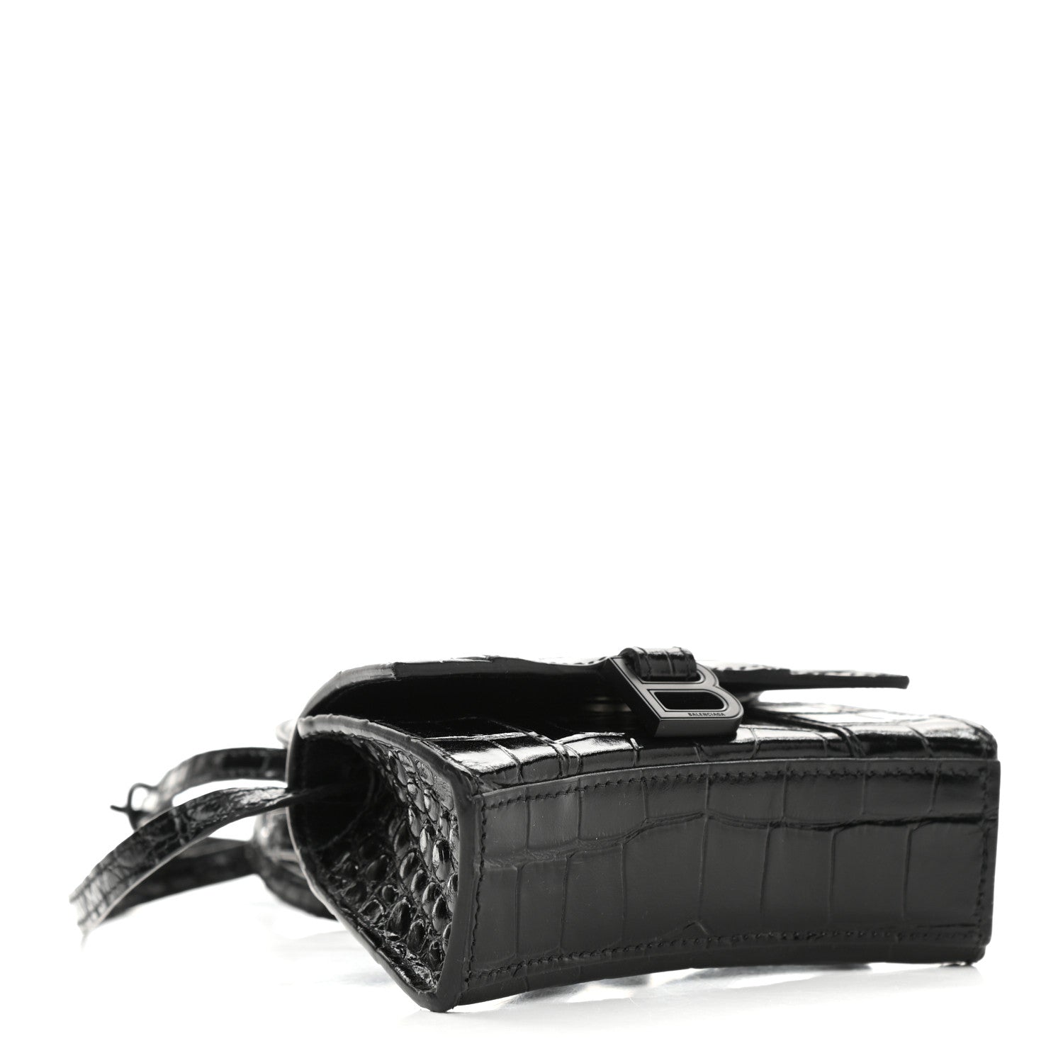 Balenciaga Shiny Calfskin Monochrome Crocodile Embossed Hourglass Top Handle Bag Mini Black 3 of 9