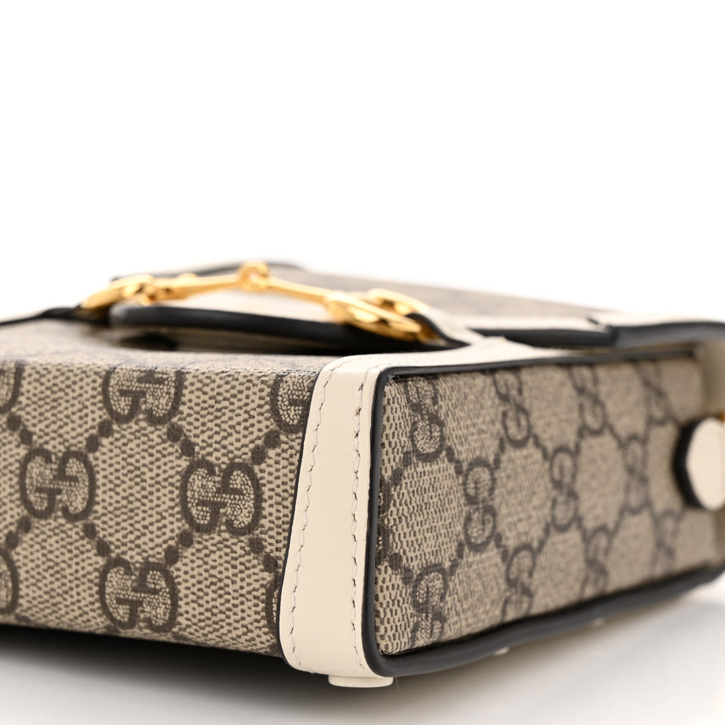 GG Supreme Monogram Azalea Calfskin Mini Horsebit 1955 Crossbody Bag Beige Ebony Mystic White