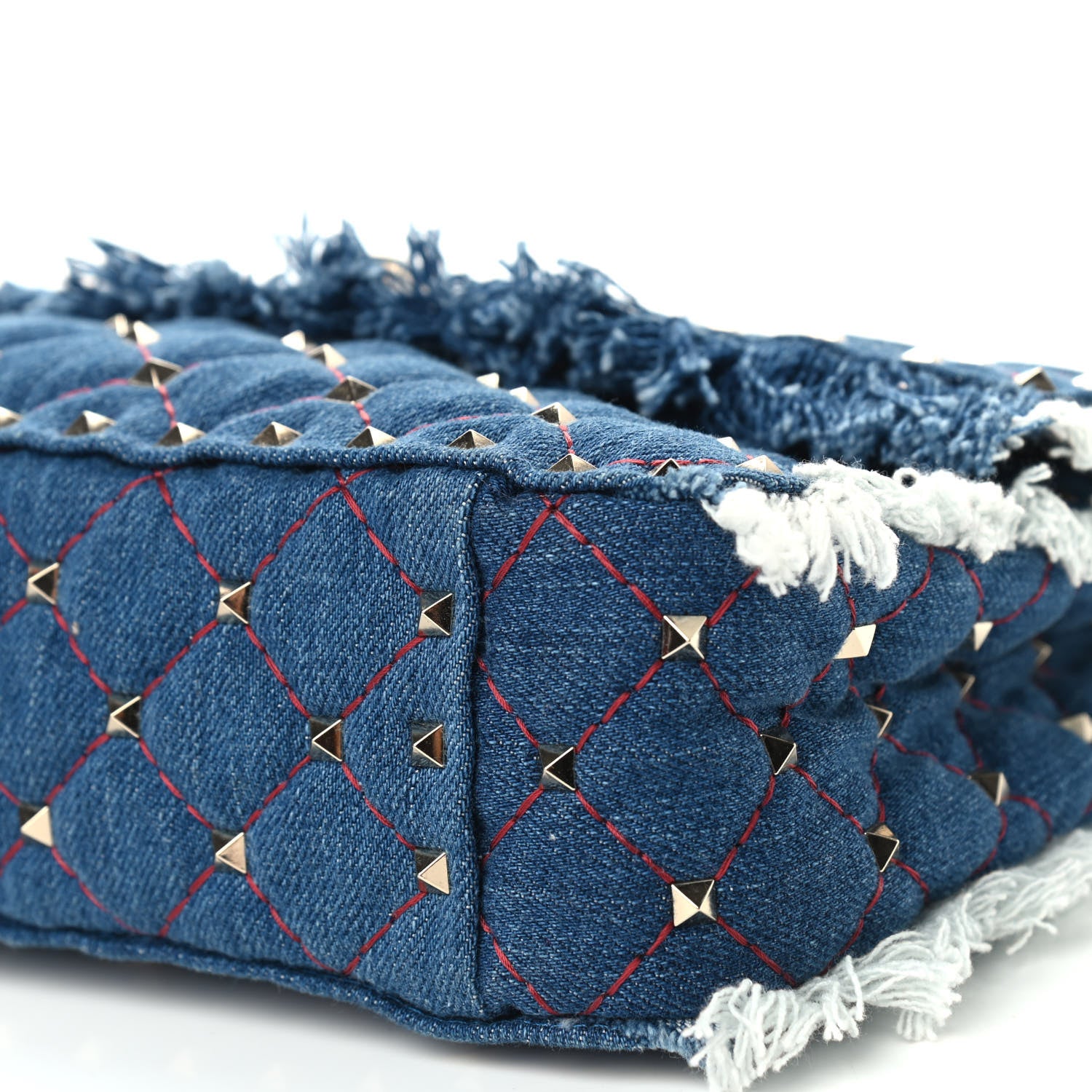 Valentino Garavani Denim Fringe Medium Rockstud Spike Shoulder Bag Blue 8 of 8