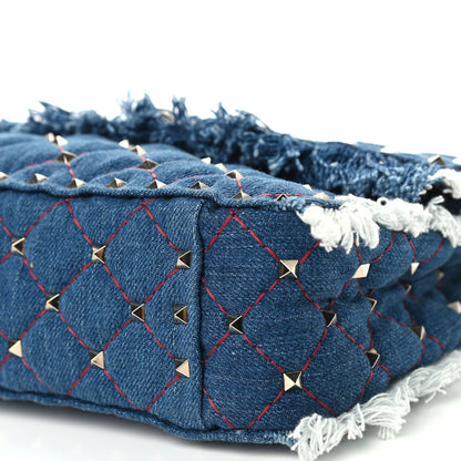 Valentino Garavani Denim Fringe Medium Rockstud Spike Shoulder Bag Blue 8 of 8