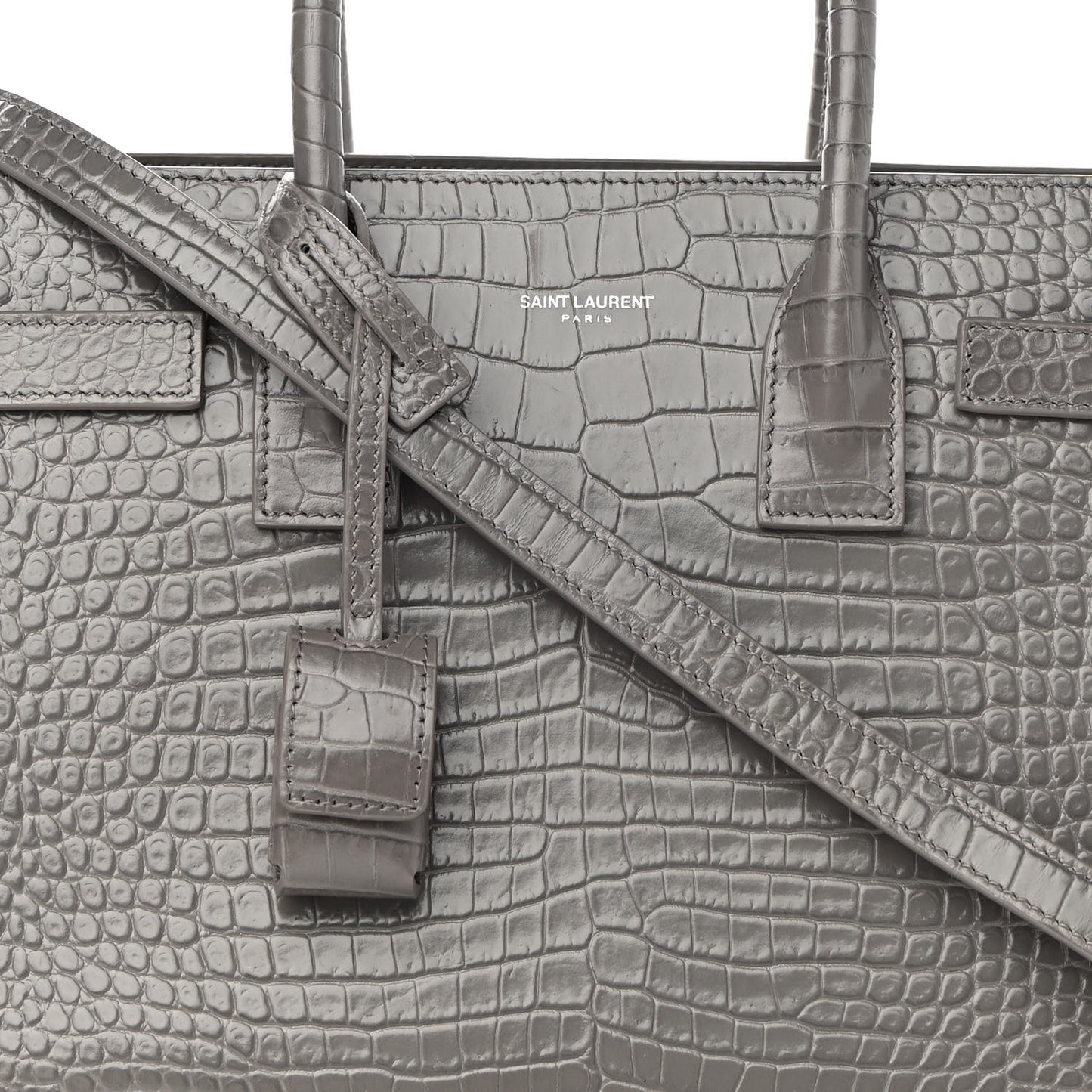 Calfskin Crocodile Embossed Baby Sac De Jour Fog