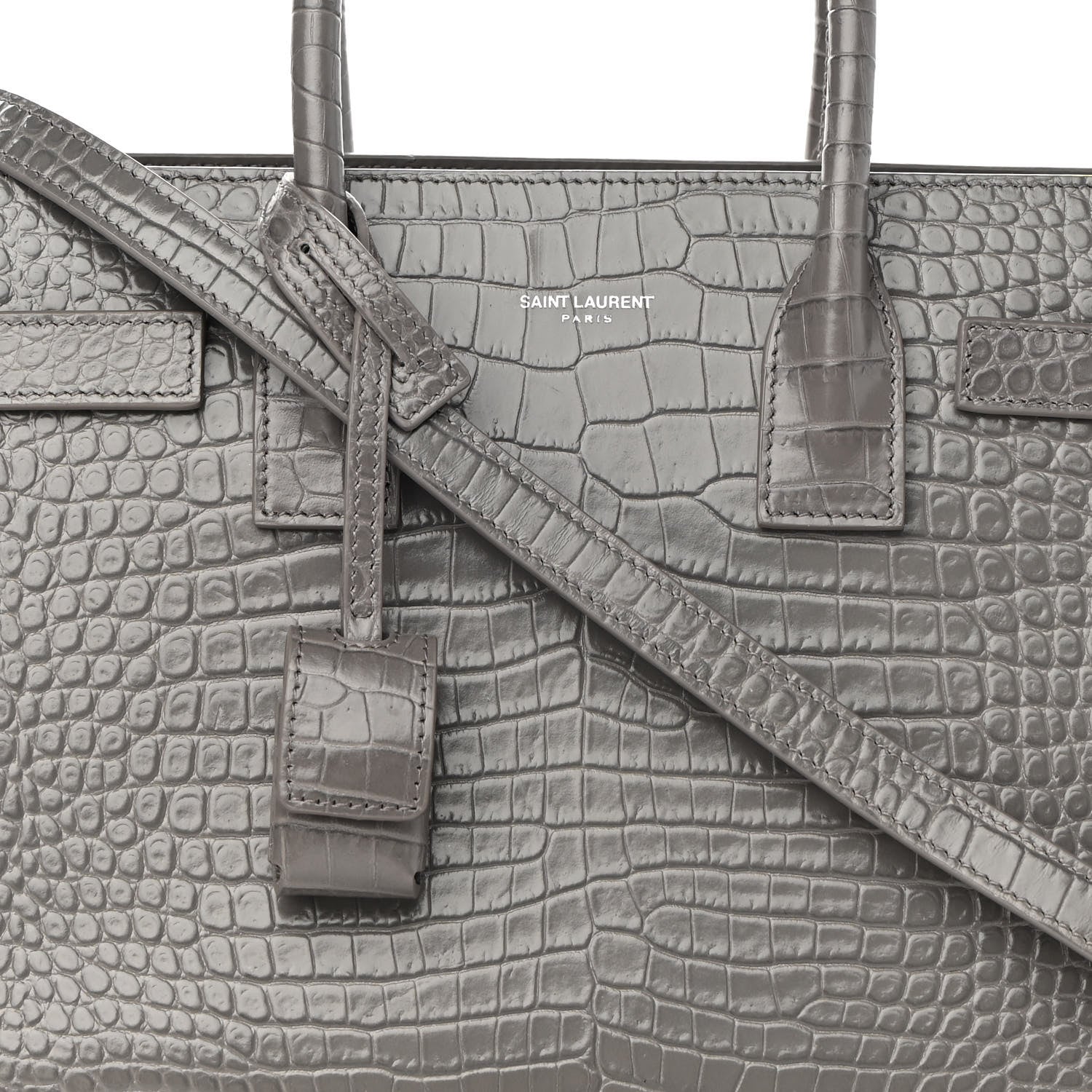Saint Laurent Calfskin Crocodile Embossed Baby Sac De Jour Fog 9 of 14