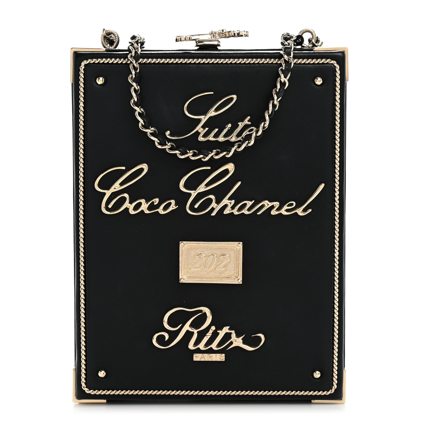 Chanel Lambskin Room Card Minaudiere Evening Bag Black Gold 1 of 13