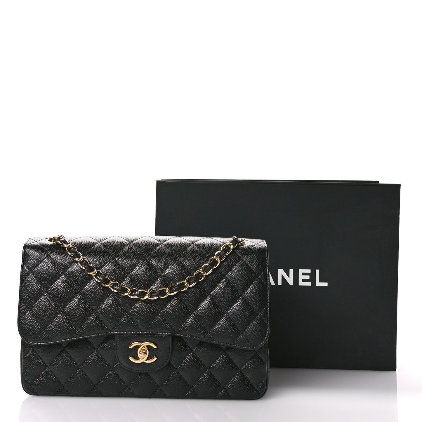 Caviar Quilted Jumbo Double Flap Black