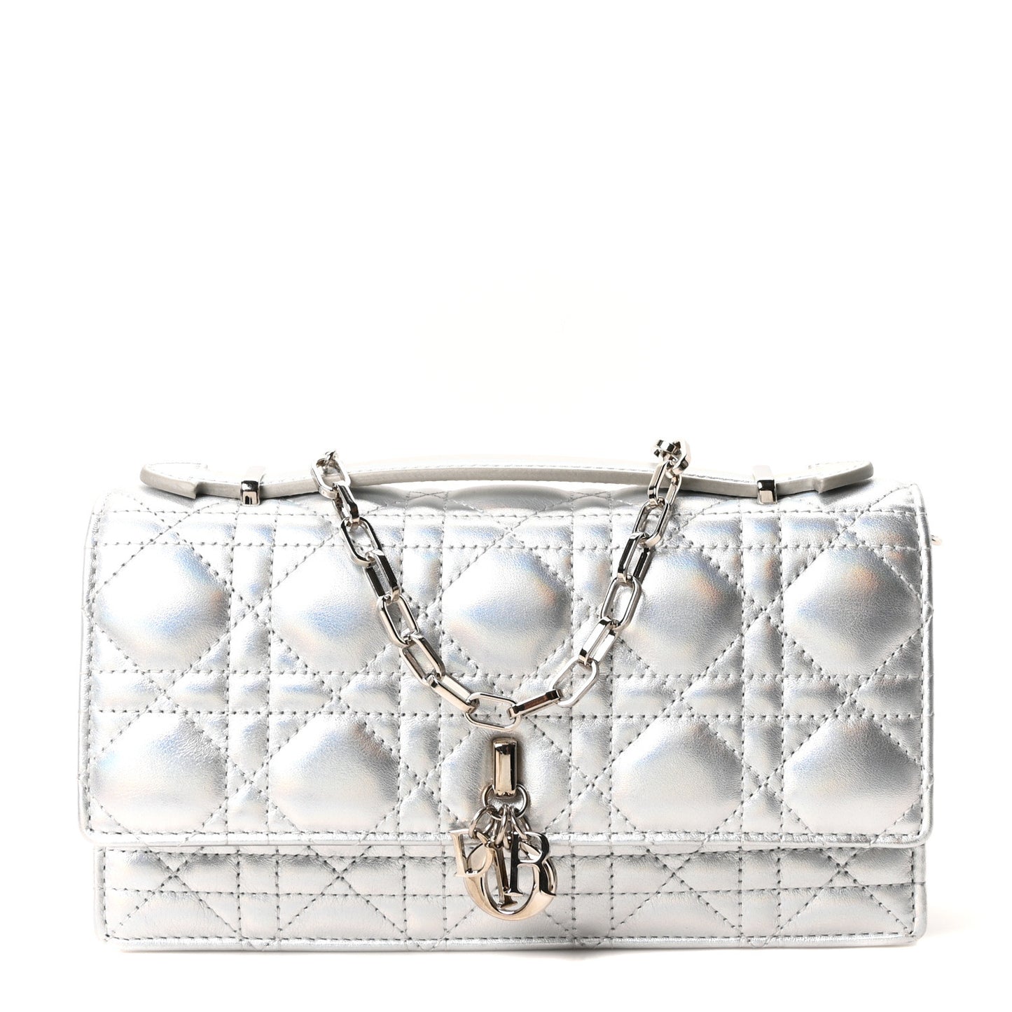 Iridescent Metallic Lambskin Cannage Mini My Dior Bag Silver