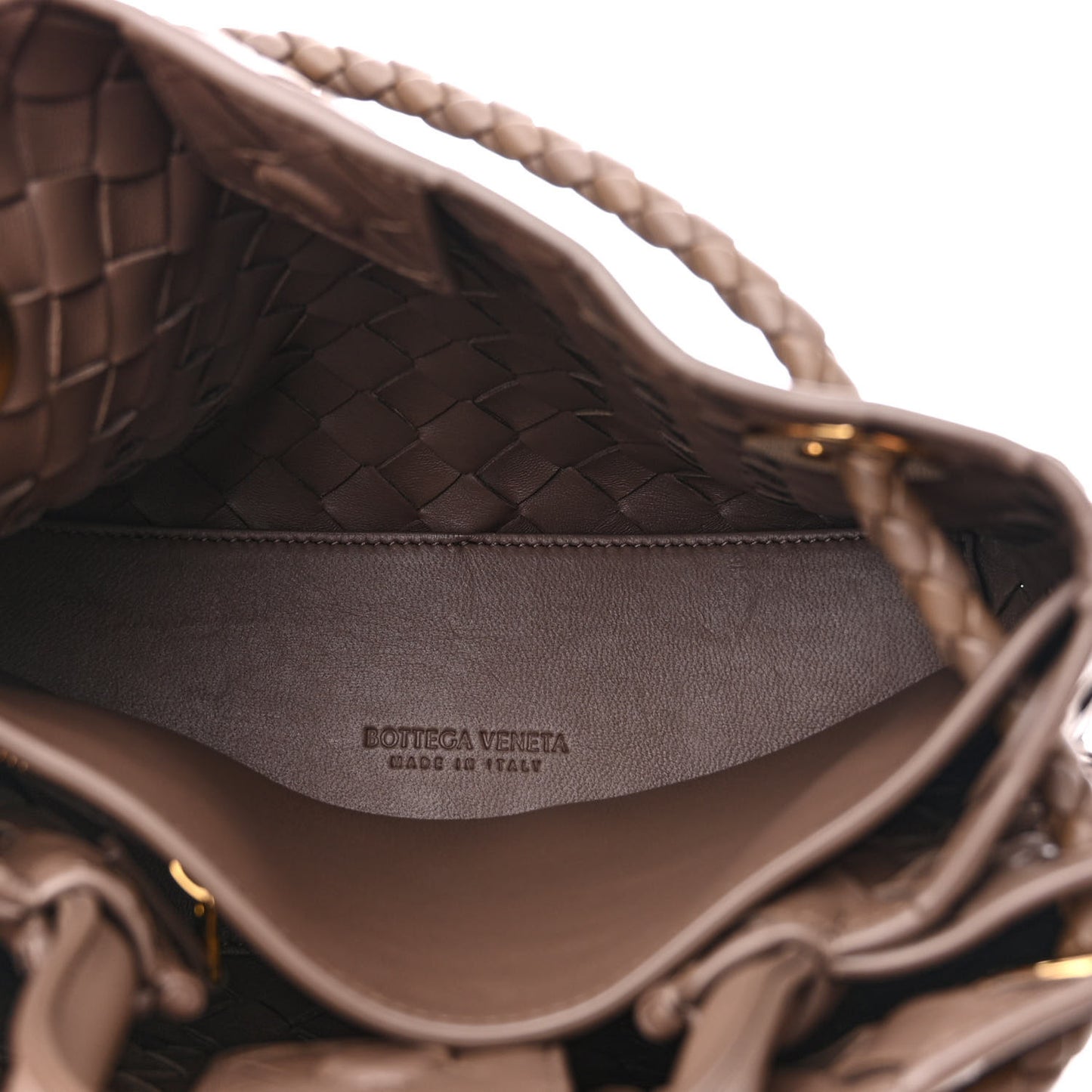 Nappa Intrecciato Small Andiamo Shoulder Bag Taupe Grey