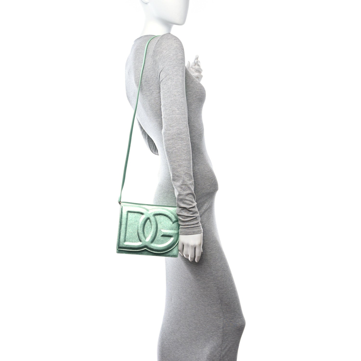 Dolce & Gabbana Metallic Calfskin DG Logo Flap Crossbody Bag Green 2 of 9