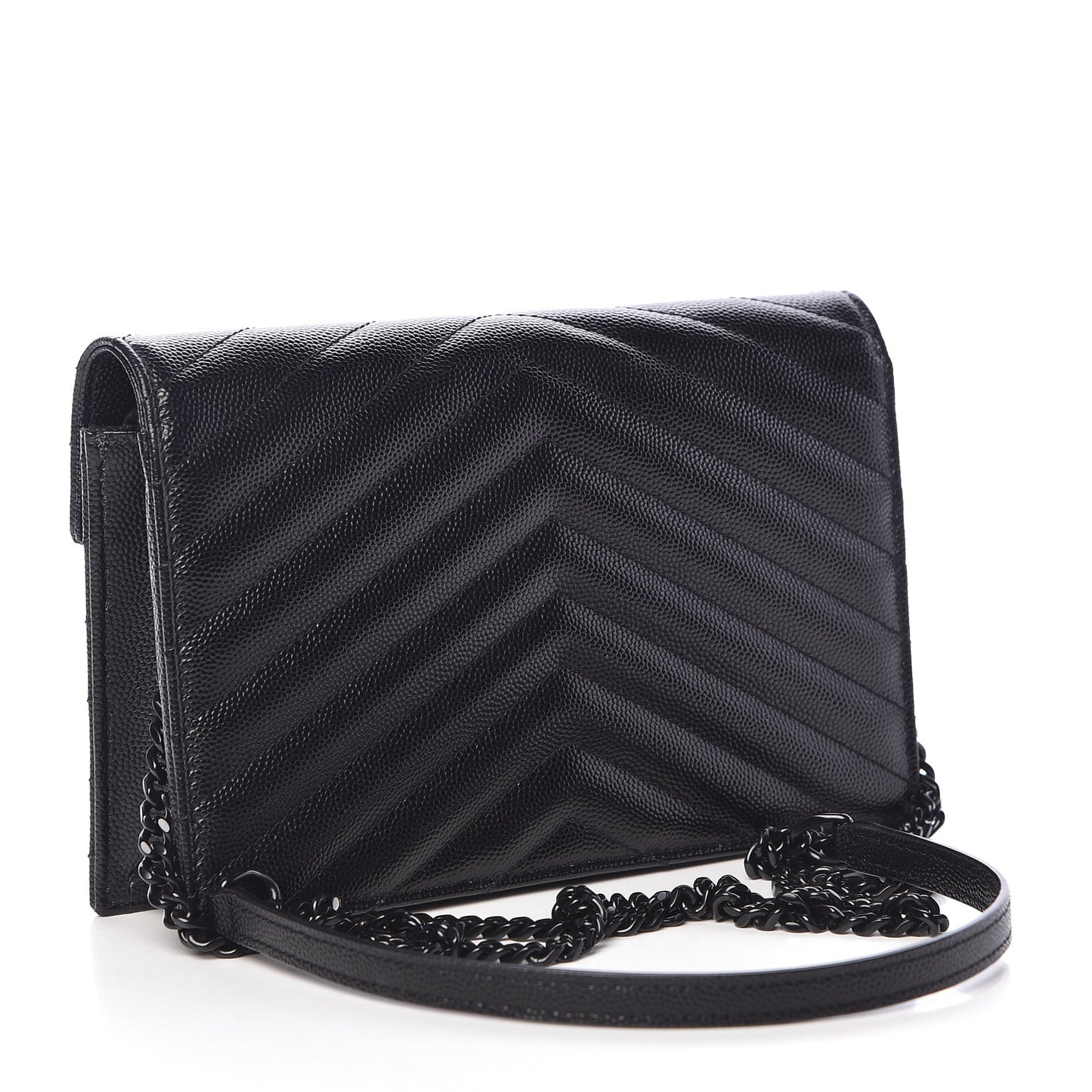 Grain De Poudre Matelasse Chevron Monogram Envelope Chain Wallet Black