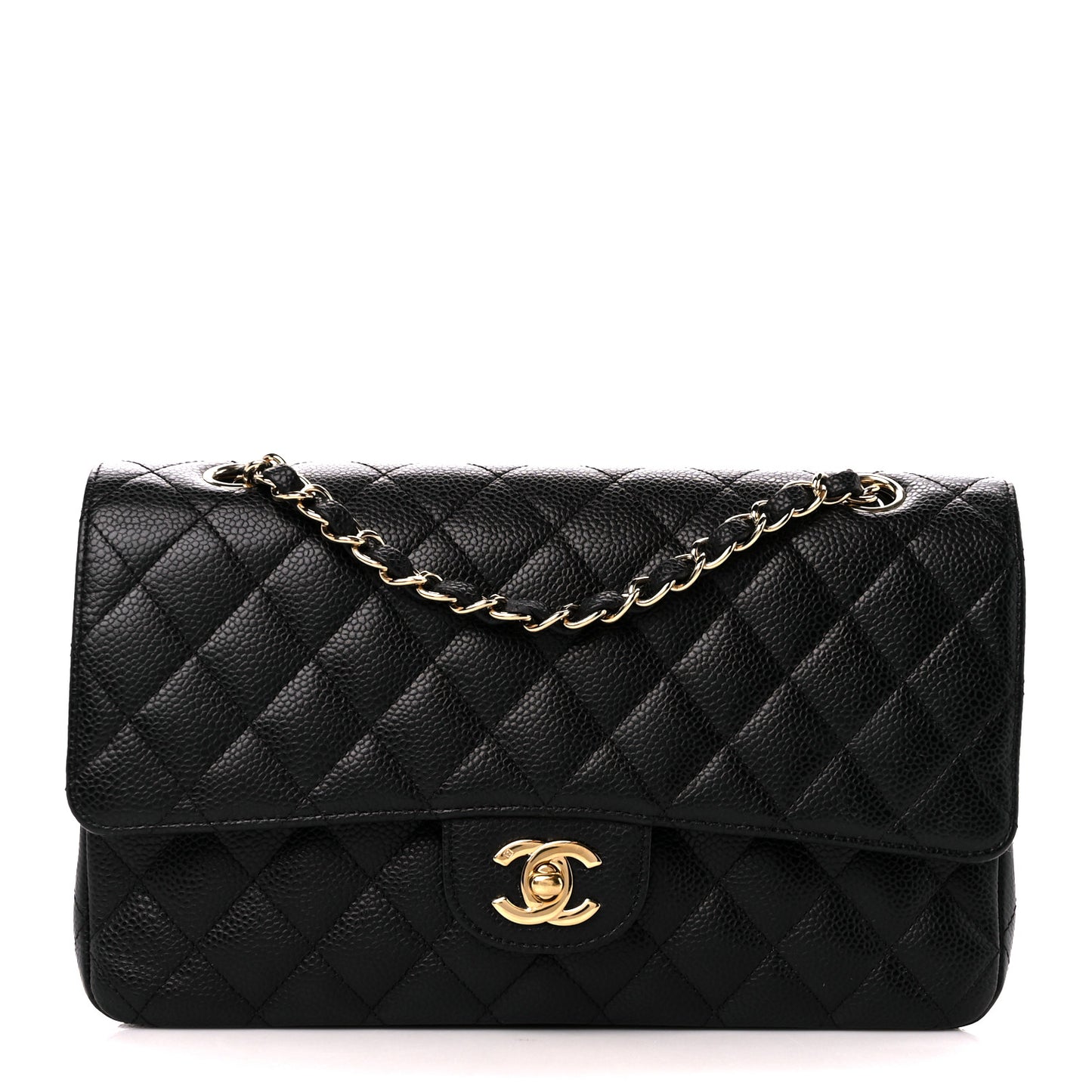 Caviar Quilted Medium Double Flap Black