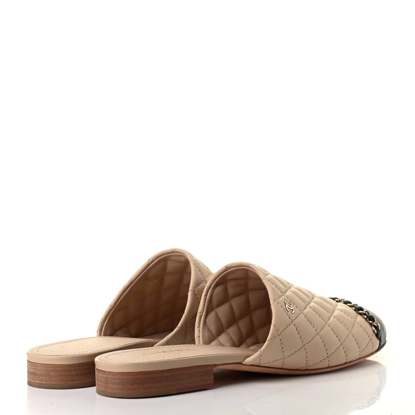 Lambskin Quilted Chain Mules 40 Beige Black