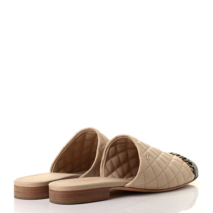 Chanel Lambskin Quilted Chain Mules 40 Beige Black 4 of 11