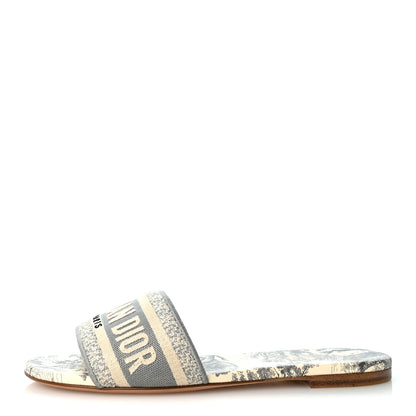 Christian Dior Canvas Toile De Jouy Embroidered Dway Flat Slide Sandals 37.5 Light Grey 1 of 10