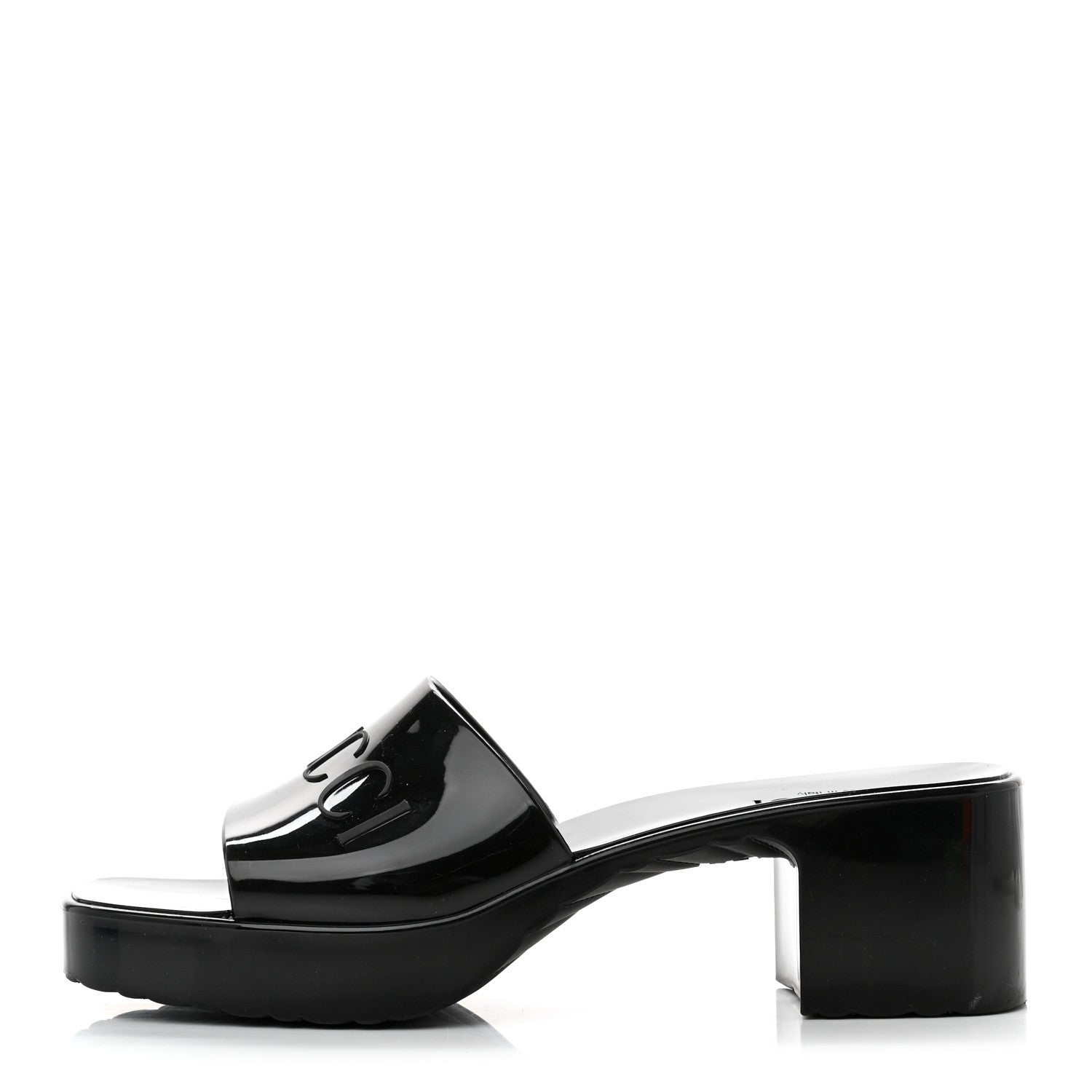 Gucci Rubber Gucci Logo Womens Platform 20/60mm Slide Sandals 37 Black 1 of 9